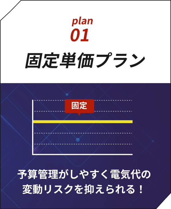 plan01固定単価プラン 予算管理がしやすく電気代の変動リスクを抑えられる！